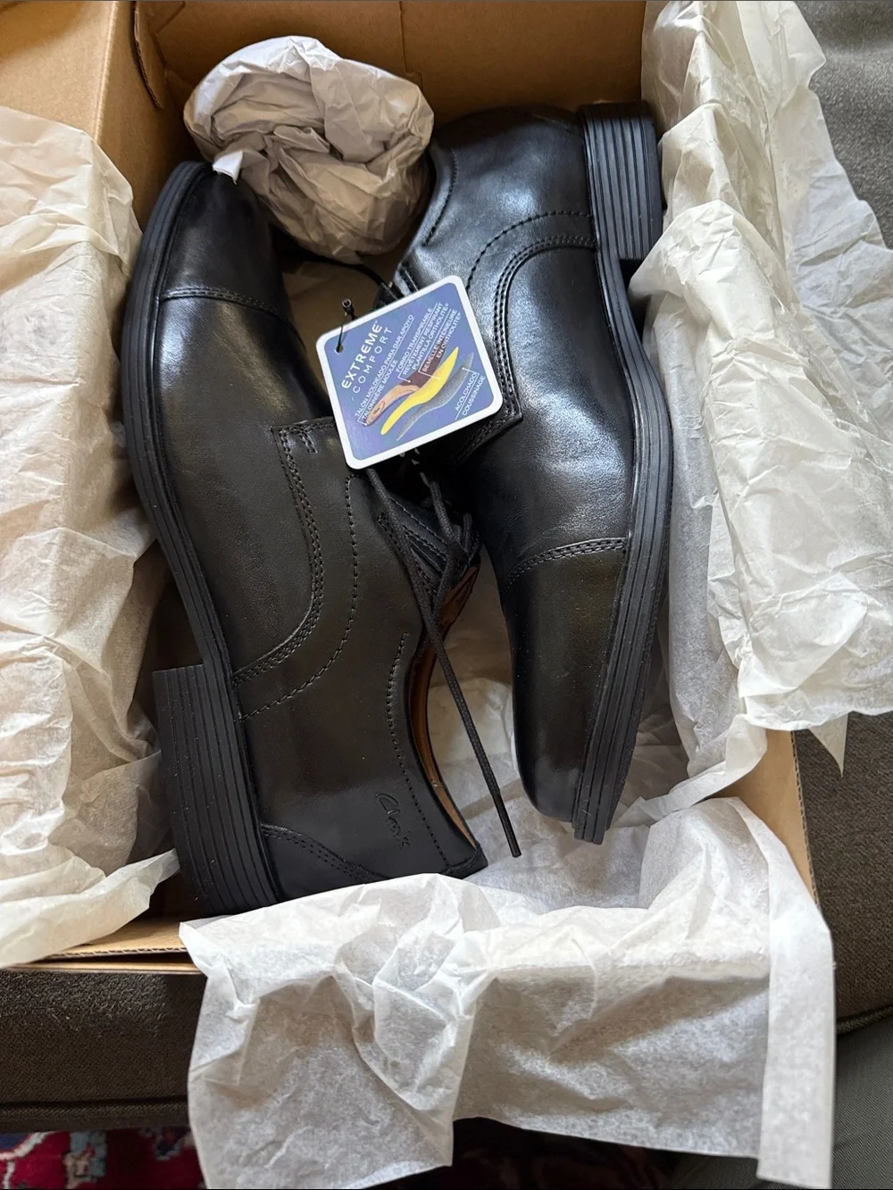 Clarks Black Leather Whiddon Cap Men’s Dress Oxfords